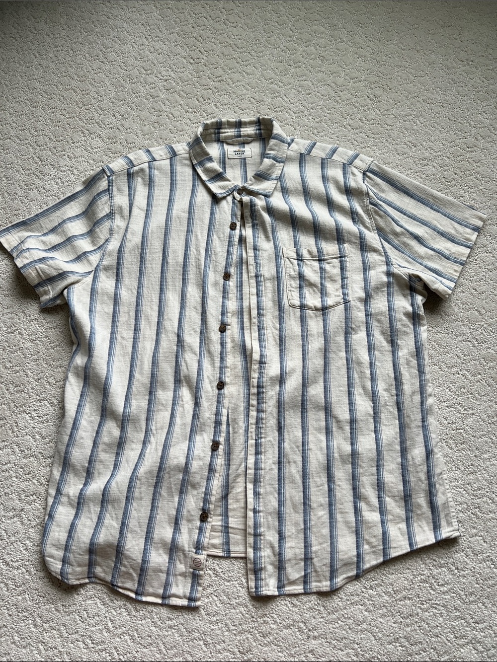 Marine Layer Short-Sleeve Stripe Button-Up Shirt - Blue/White